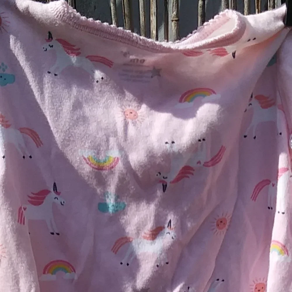 Girl's Pink Unicorn Clouds Rainbow Snap One Piece - 6M
